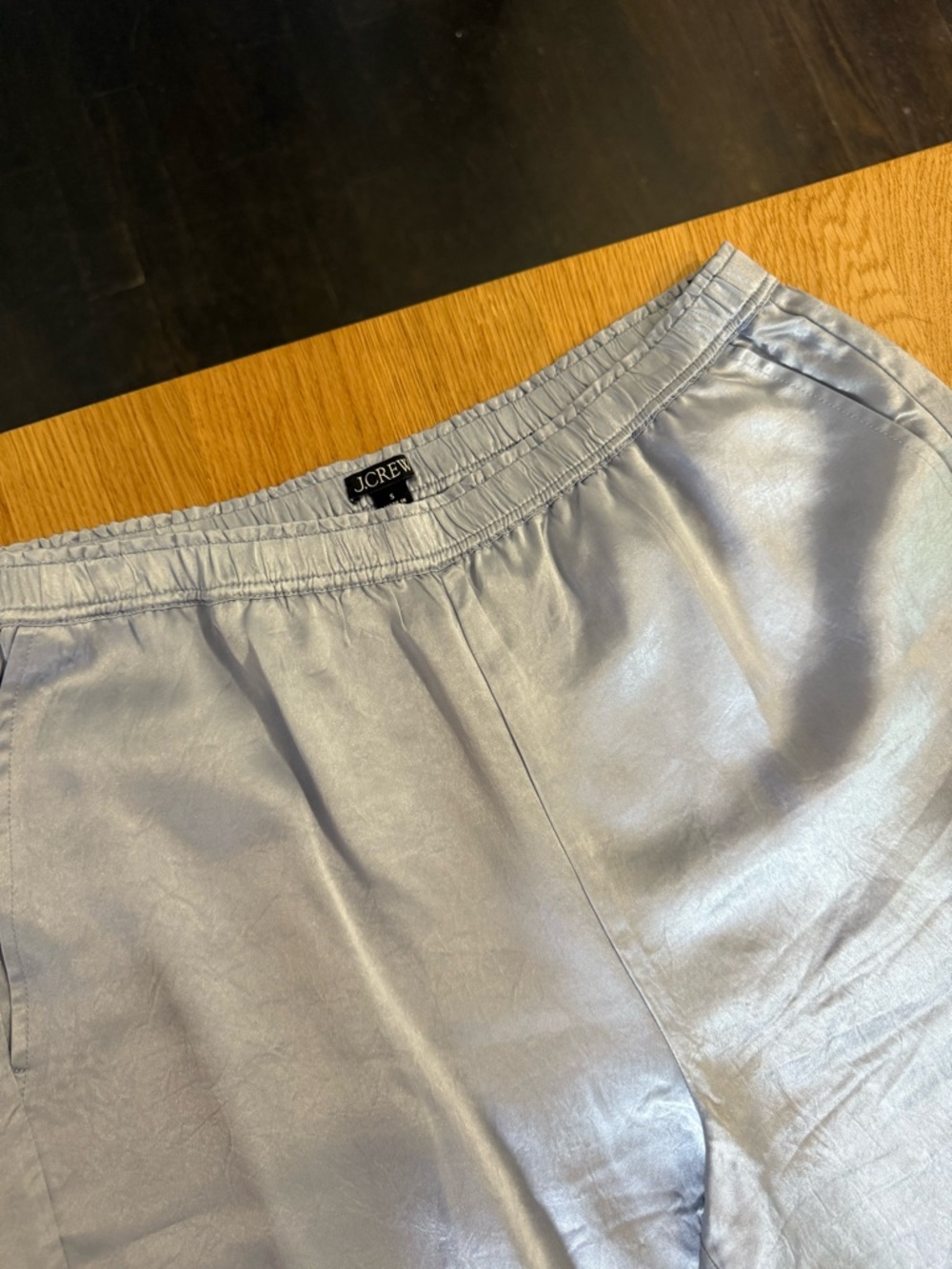 J. Crew Light Blue Satin Wide-Leg Pants with Black Lace Trim - Picture 4 of 8
